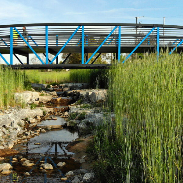 Pedestrian bridge over creek at Butterfly Ranch Trail