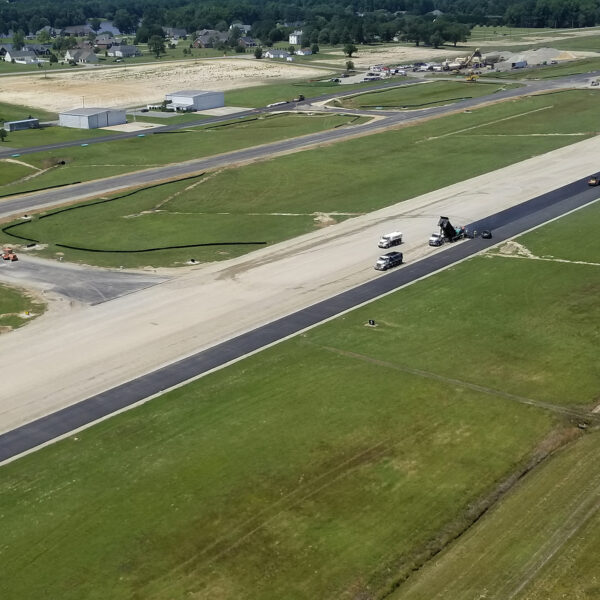 Aerial view of improvements being made to runway and taxiway