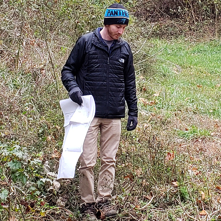 James working in the field